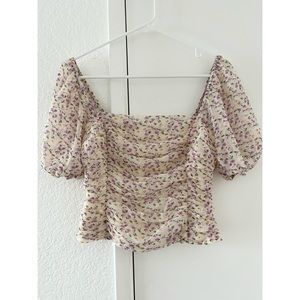 Puffy Sleeve Floral Crop Top
